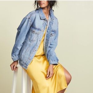 Free People Oversized Denim Jacket - Studded Distressed - Light Wash - Medium